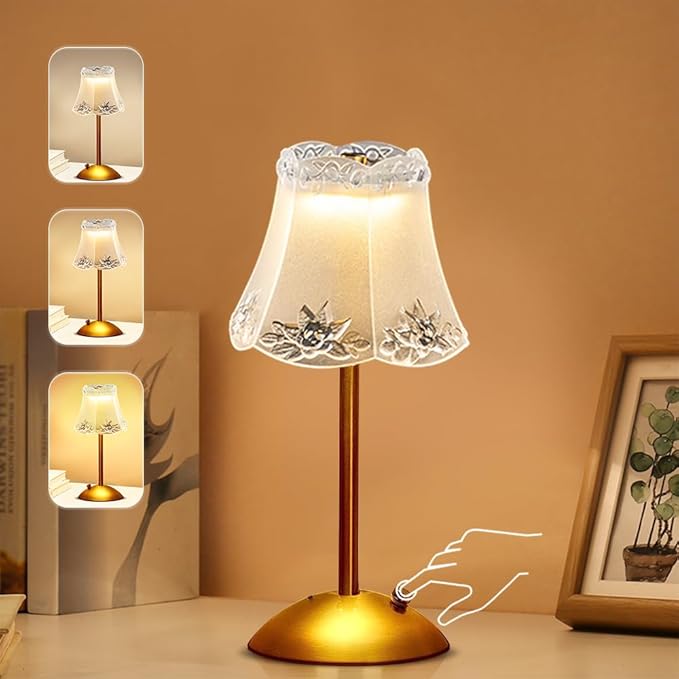 Portable Crystal Table Lamp,Cordless Metal Vintage Desk Lamp,3 Color Touch Control Rechargeable Lamp,3-Levels Brightness Room Decor Desk Lamp,Living Room,Kitchen,Dining Room Lamp (Gold-1) - LeafyLoom