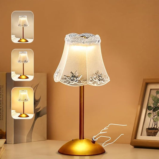 Portable Crystal Table Lamp,Cordless Metal Vintage Desk Lamp,3 Color Touch Control Rechargeable Lamp,3-Levels Brightness Room Decor Desk Lamp,Living Room,Kitchen,Dining Room Lamp (Gold-1) - LeafyLoom