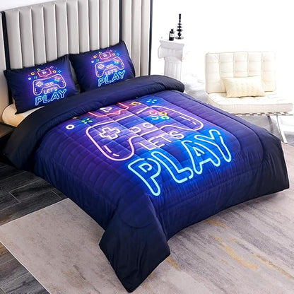 Teen Boy Comforter Set Queen,Kids Comforter Set for Boys,Gamer Bedding Sets for Boys,Boys Queen Bedding Set,Gaming Comforter Sets Including 1 Gaming Comforter&2 Pillowcases - LeafyLoom