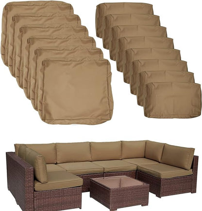 ClawsCover 14Pack Outdoor Patio Seat and Back Cushions Replacement Covers Fit for 7Pieces 6-Seater Wicker Rattan Sectional Couch Chair Furniture Set,Taupe-Include Cover Only (Large) - LeafyLoom