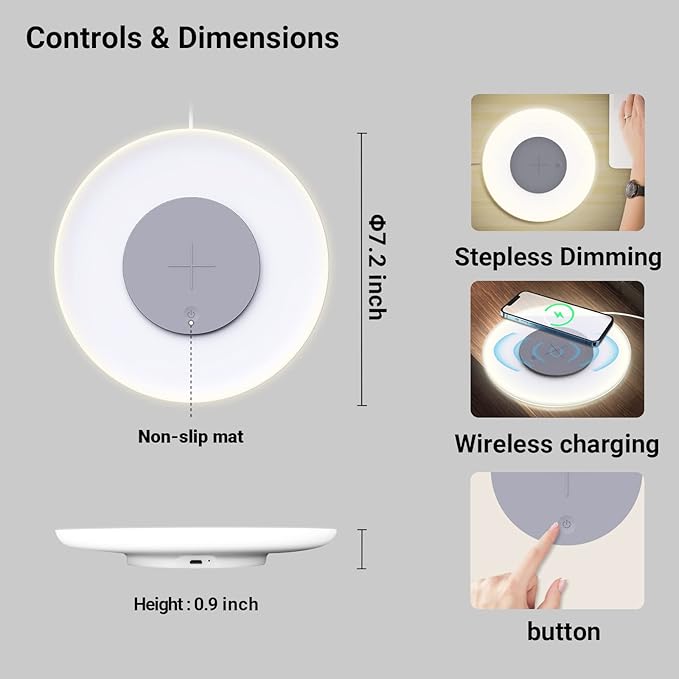 Table Lamp with Wireless Charger, Table Lamp with USB Port 2, Nightstand Lamp with Charging Station, Desk Night Light with Wireless Charger, Three-Port Plug (Table Lamp 4000K) - LeafyLoom