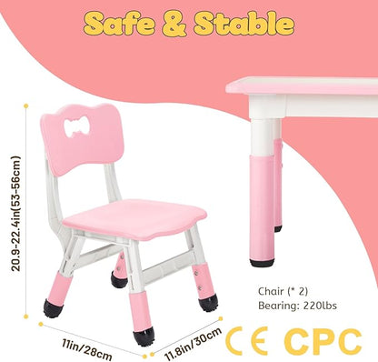 FUNLIO Adjustable Kids Chair (2pcs), 3 Level Height Adjustable Toddler Chair for Ages 3-8, Sturdy Child Chair with Maximum Bearing 220lbs, for Classrooms/Daycares/Homes, CPC & CE Approved - Pink - LeafyLoom