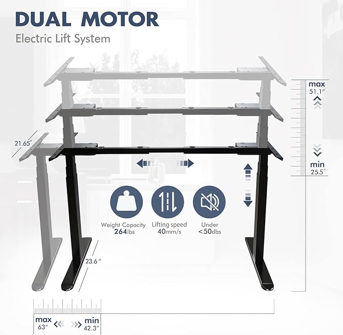 AIMEZ0 Dual Motor Sit Stand Desk Adjustable Electric Standing Desk Frame with LCD Touch Screen Adjustable Height 27.4-45.6 inches for Home & Office Table Black - LeafyLoom