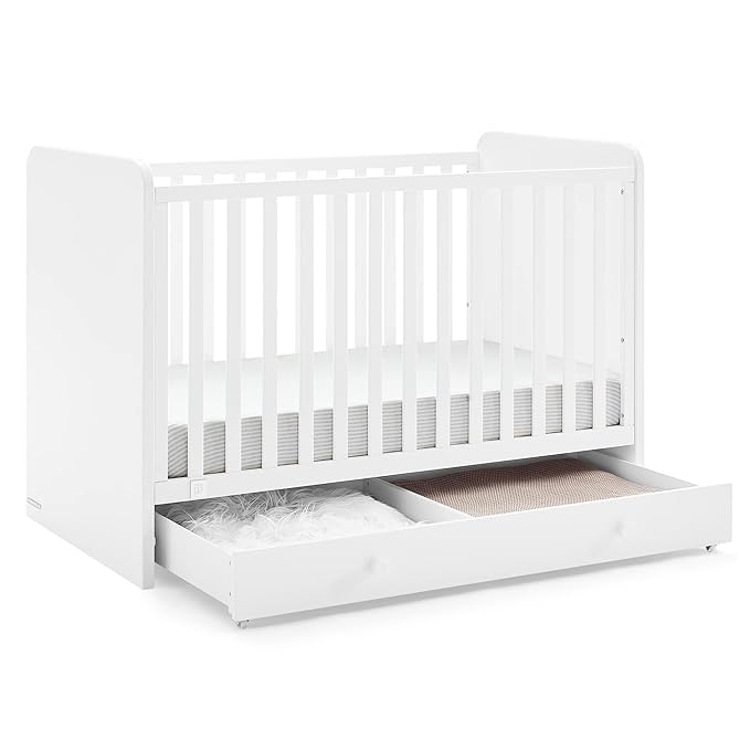 Delta Children babyGap Graham 4-in-1 Convertible Crib with Storage Drawer + Brannan Bear Bookcase with Bins + Brannan Bear Wall Shelf with 4 Hooks, Bianca White (Bundle) - LeafyLoom