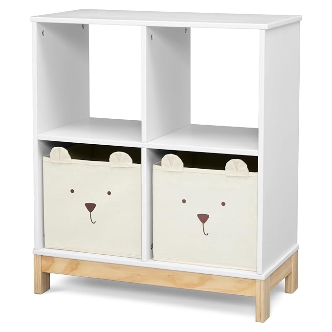 Delta Children babyGap Charlie 6-in-1 Convertible Crib + Brannan Bear Bookcase with Bins + Brannan Bear Wall Shelf with 4 Hooks, Bianca White (Bundle) - LeafyLoom