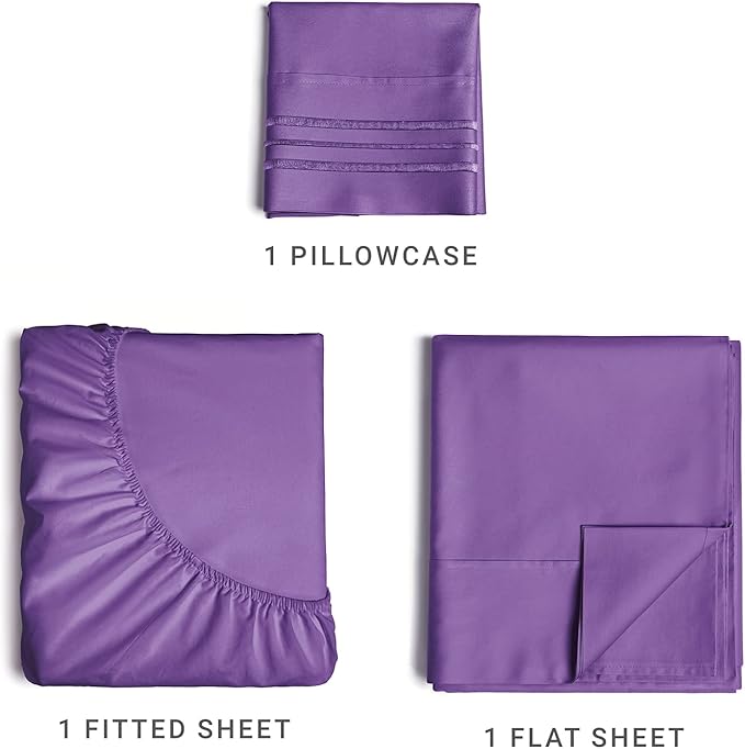 Twin XL Size 3 Piece Sheet Set - Comfy Breathable & Cooling Sheets - Hotel Luxury Bed Sheets for Women & Men - Deep Pockets, Easy-Fit, Extra Soft & Wrinkle Free Sheets - Purple Oeko-Tex Bed Sheet Set - LeafyLoom