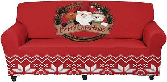 FKELYI Merry Christmas Sofa Cover for Home Decor Santa Claus Snowman Reindeer Printed Stretch Sofa Couch Cover Washable Furniture Protector-M FKELYI