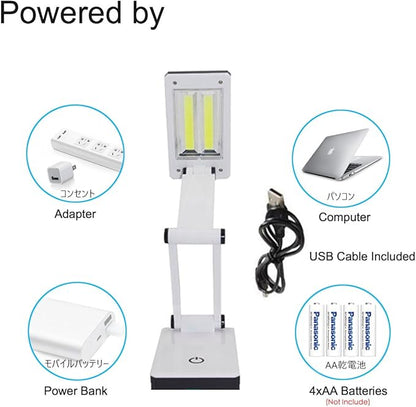 [New Version] Super Bright COB LED Portable Desk Lamp Travel Lamp :Foldable, Touch Sensitive Control, 3 Adjustable Brightness Levels, Battery and USB Powered - LeafyLoom