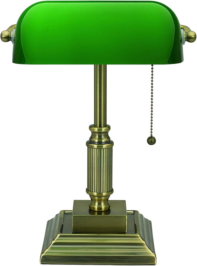 V- Light Desk Lamp, LED Light, Table Lamp, Replaceable LED Bulb, Bronze Desk Light with Green Shade - LeafyLoom