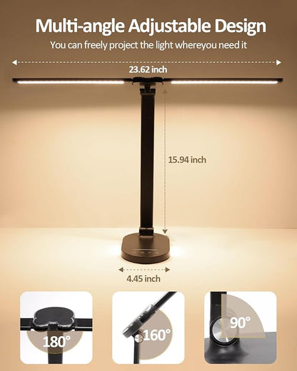 LED Desk Lamps for Home Office, 14W Double Swing Arm Desk Lamp with USB Charging Port, Eye-Caring Architect Task Lamp, Touch Control Desktop Lamp with Night Light Table Light for Work Study Craft - LeafyLoom