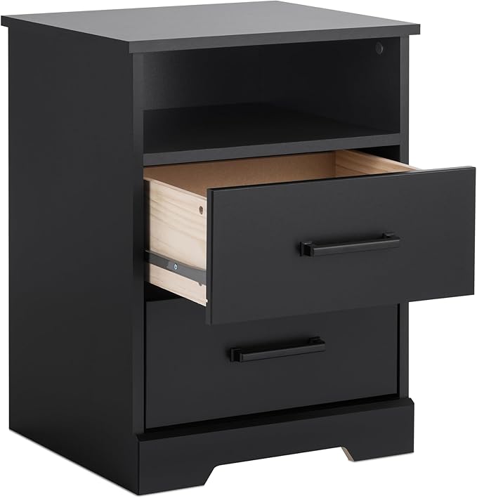 Prepac 2 Drawer Nightstand, 16.25in x 18.75in x 24.5in, Rustic Black - LeafyLoom