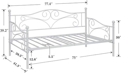 VECELO Daybed Frame, Twin Size Metal Platform Sofa Bed Mattress Foundation with Headboard, Heavy-Duty Steel Slat Support for Bedroom Living/Guest Room, Easy Assembly, White - LeafyLoom