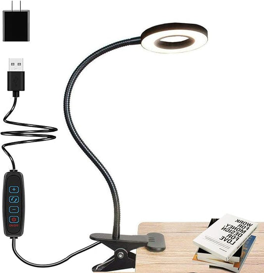 Desk Lamp Clip on Light, Desk Light 48 LED Lamp with 3 Lighting Modes, Dimmable 10 Brightness Levels, 360° Adjustable Gooseneck, Eye-Caring Small Lamp for Bed Headboard Reading（Included Adapter ） - LeafyLoom