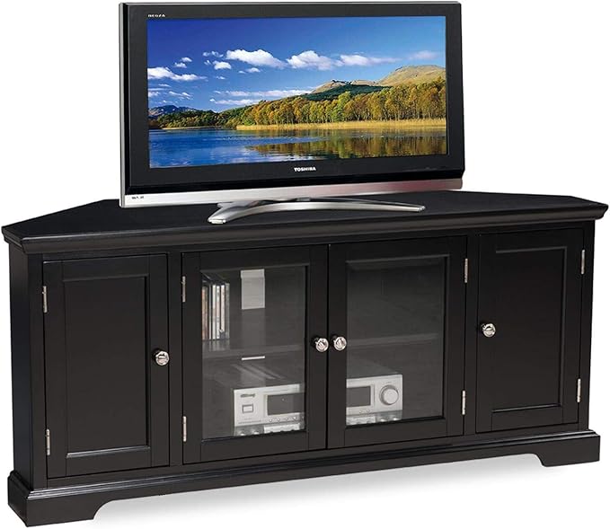 Leick Home 83386 Corner TV Stand with Enclosed Storage For 65" TV's, Black - LeafyLoom