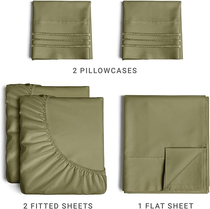 Split King Size 5 Piece Sheet Set - Comfy Breathable & Cooling Sheets - Hotel Luxury Bed Sheets for Women & Men - Deep Pockets, Easy-Fit, Soft & Wrinkle Free Sheets - Sage Green Oeko-Tex Bed Sheet Set - LeafyLoom