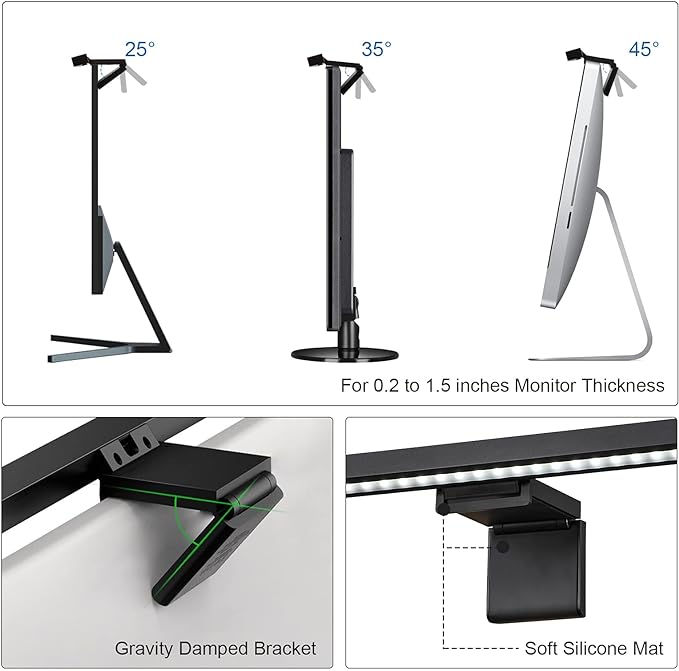 Computer Monitor Light Bar: Flat/Curved Monitor Screen Bar LED Lamp for Eye Caring/Space Saving 16.5 inch USB Powered Desk Lamp with Dimming for Home Office Gaming - LeafyLoom