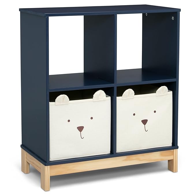 Delta Children babyGap Charlie 6-in-1 Convertible Crib + Brannan Bear Bookcase with Bins + Brannan Bear Wall Shelf with 4 Hooks, Navy (Bundle) - LeafyLoom