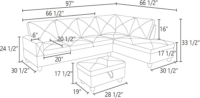 3-Piece L-Shaped Sectional Couches with 66.5'' Chaise Lounge & Storage Ottoman, 97'' Modular Living Room Sofas for Home Office Apartment, Large Living Furniture Right(Brown Microfiber) - LeafyLoom