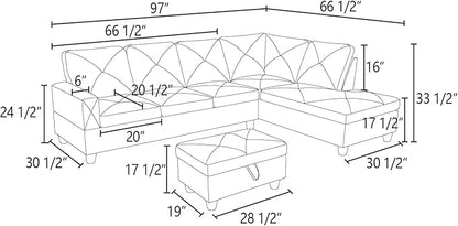 3-Piece L-Shaped Sectional Couches Lounge & Storage, 97 Modular Living Room Home Office, 3pcs 97'' Sofa+66.5'' Chaise+28.5'' Ottoman(Right), Green Linen - LeafyLoom