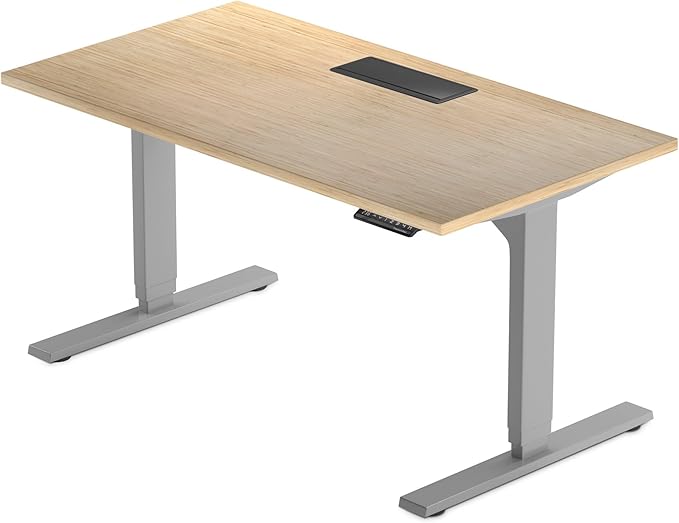 Standing desk with Bamboo top. Adjustable height desk 60"x30". Dual motor stand up motorized computer desks for home office - LeafyLoom