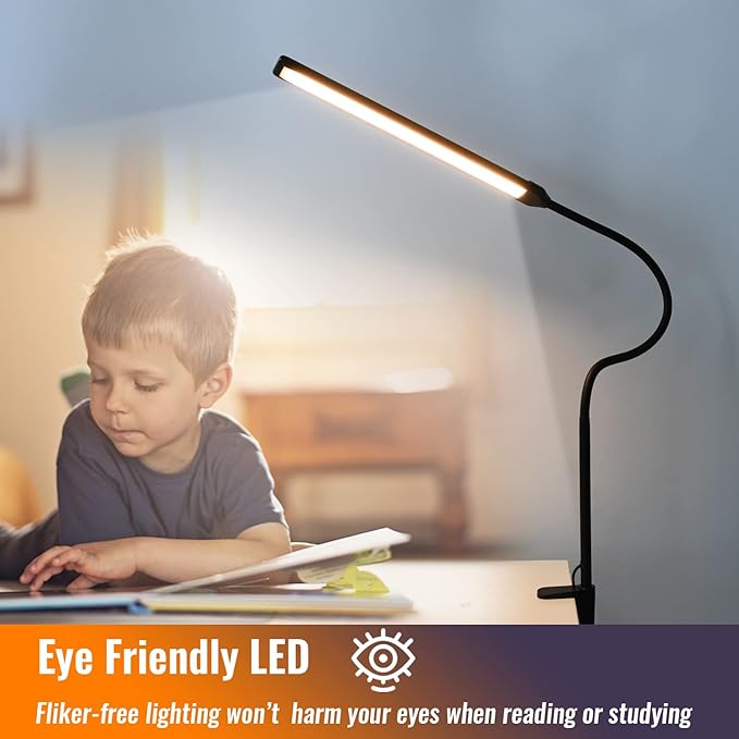 LED Desk Lamp with Clamp, Clamp Light, Tall Desk Lamp with Long Gooseneck, 11W, 850 LMS, 3 Color Modes, 10 Brightness Levels, Eye-Caring, Clip on Desk Light for Reading, Home, Office - LeafyLoom