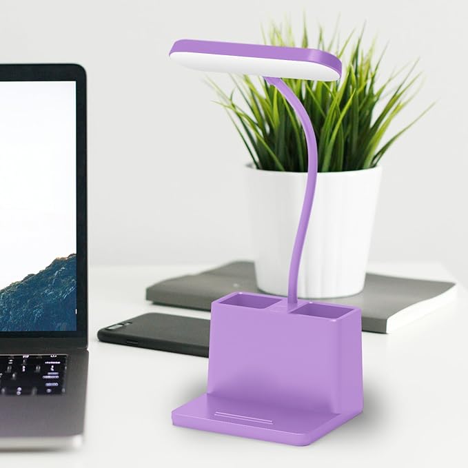 AXX Purple Desk Lamp, Study Lamp/Desktop Lamps for Small Spaces - Small, Battery Operated, Rechargeable, Cute, Gooseneck, Mini, Cordless - College Dorm Room/Home Office Desk Accessories - LeafyLoom