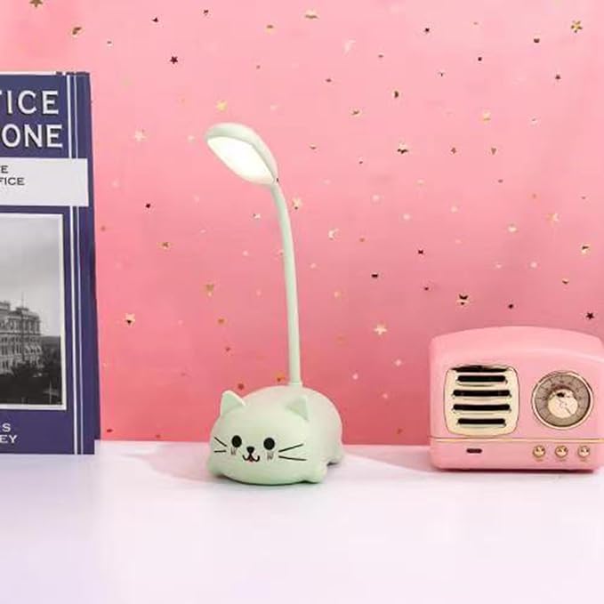 LED Kids Lamp, Mini Cat Table Lamp, Portable LED Night Light, Cute Desk Lamp, Foldable USB Rechargeable Reading Light Children's Bedroom (Green) - LeafyLoom