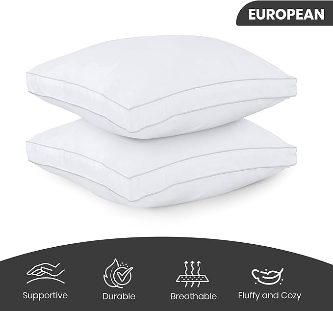 Utopia Bedding Bed Pillows for Sleeping European Size (White), Set of 2, Cooling Hotel Quality, Gusseted Pillow for Back, Stomach or Side Sleepers - LeafyLoom