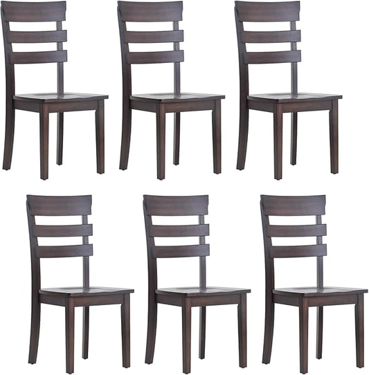 COLAMY Wooden Dining Chairs Set of 6, Ladder High Back Kitchen Side Chair, Farmhouse Armless Dining Room Chairs with Adjustable Foot Pegs, Cherry - LeafyLoom