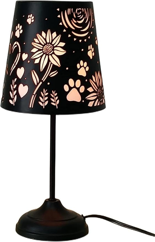 Touch Mini Table Lamp, Dimmable Touch Bedside Lamp, Black Metal Cutout Lampshade, Decoration Desk Lamp - LeafyLoom