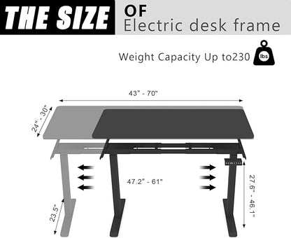 Standing Desk Frame with Dual Motor- Adjustable Desk Legs Height of 27.6" to 46.1", Electric Desk Base for Desktop 43" to 70", Sit Stand Desk Leg with Memory Controller(Black Frame only) - LeafyLoom