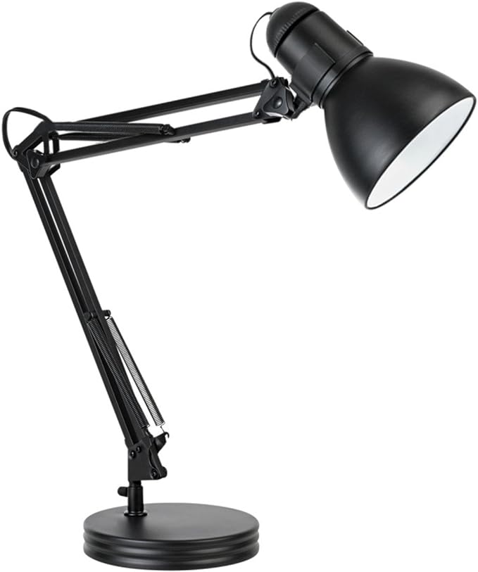 Globe Electric 5698601 28" Heavy Base Top Moving Spring Balanced Swing Arm Desk Lamp, Black, On/Off Rotary Switch on Shade, Office Decor, Reading Light, Home Essentials, Room Lighting - LeafyLoom