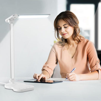 Led Desk Lamp with USB Charging Port, 5 Lighting Colors & 10 Brightness Reading Lamp, Foldable Dimmable LED Desk Light, 3000-6500K, Violin Shape Lamp Desk Lamps for Home Office-White - LeafyLoom