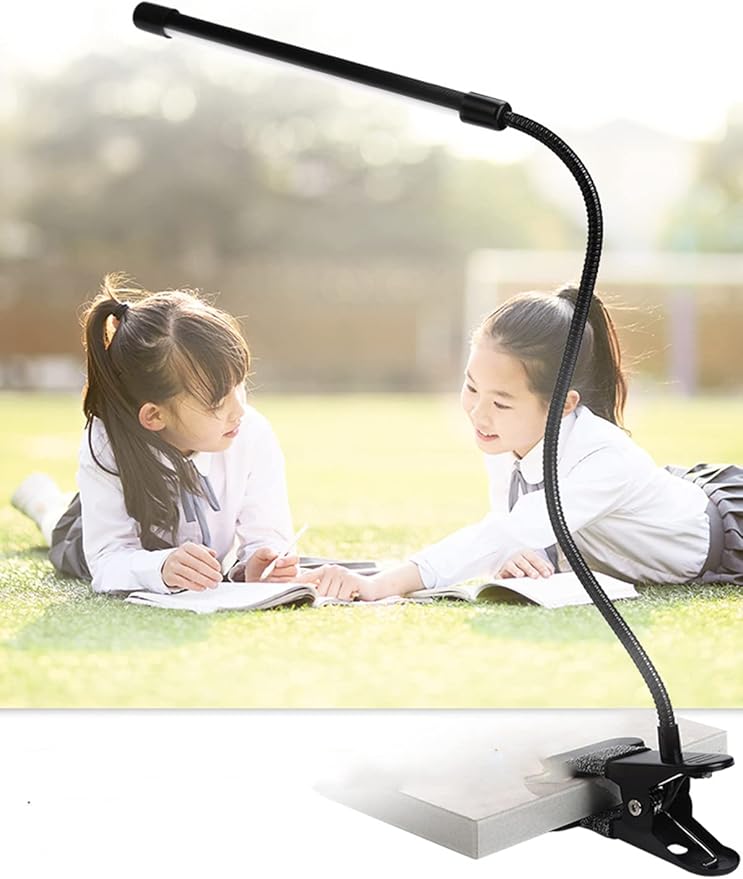 Meichoon Desk Lamp with Clamp Desktop Clip-On LED Illuminating Light Flexible Metal Hose Eye-Caring Table Lamp for Bedroom Bedside Office Study Work Reading Embroidery UK10 Black - LeafyLoom