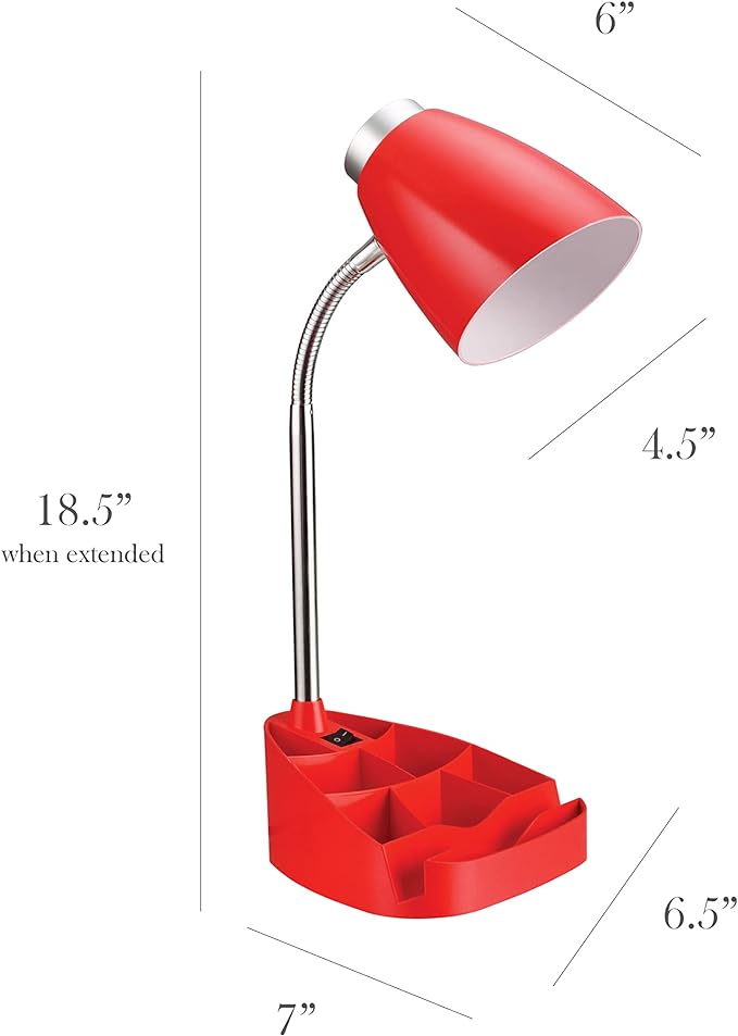 Simple Designs LD1002-RED Gooseneck Organizer Desk Lamp with iPad Tablet Stand Book Holder, Red - LeafyLoom