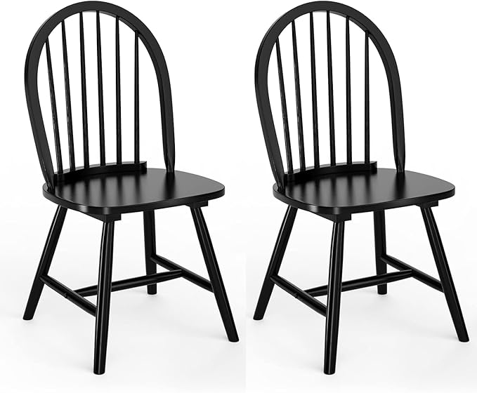 HAPPYGRILL 2 Pieces Wooden Dining Chairs Set, Vintage Armless Windsor Chairs, Kitchen Dining Chairs with Backrest, Black - LeafyLoom