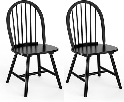 HAPPYGRILL 2 Pieces Wooden Dining Chairs Set, Vintage Armless Windsor Chairs, Kitchen Dining Chairs with Backrest, Black - LeafyLoom