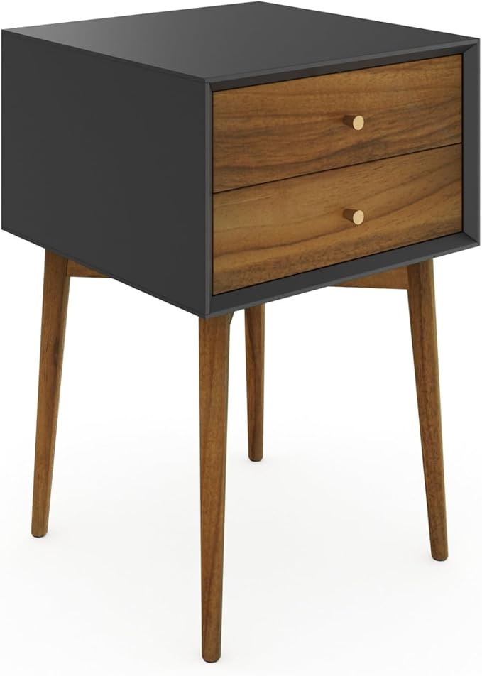 Nathan James Harper Modern Nightstand Side Accent or End Table with Storage Drawer, Set of 2, Black/Brown - LeafyLoom