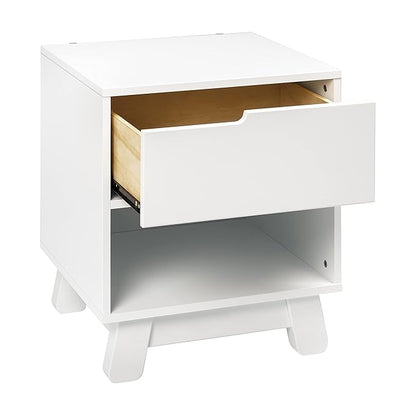 Babyletto Hudson Nightstand with USB Port in White, 1 Drawer and Storage Cubby - LeafyLoom