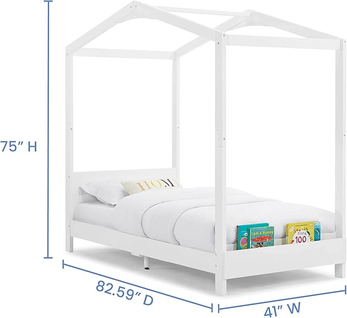 Delta Children Poppy House Twin Bed, Bianca White Snooze 6 inch Memory Foam Twin Mattress (Bundle) - LeafyLoom