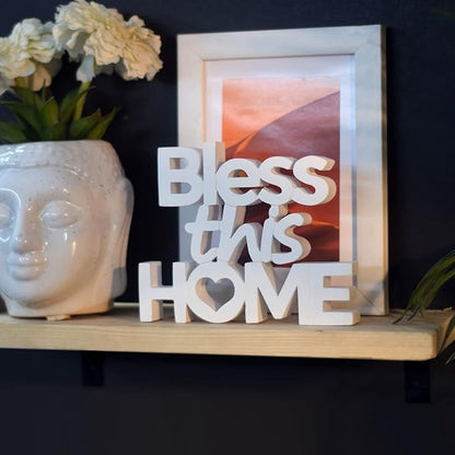 Bless This Home – White, Aesthetic table decor for home or office, desk or Shelf. Quirky room decoration showpiece, ideal for birthday gift, corporate gift, and inspiring wall decor - LeafyLoom