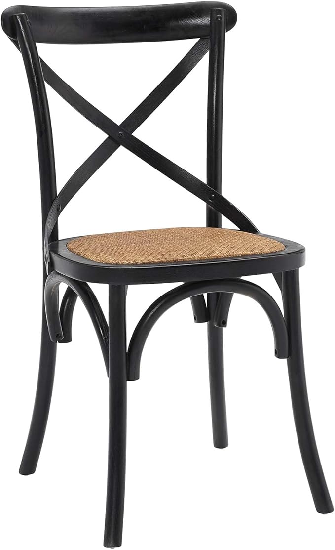 Modway Gear Rustic Modern Farmhouse Elm Wood Rattan Dining Chair in Black - LeafyLoom