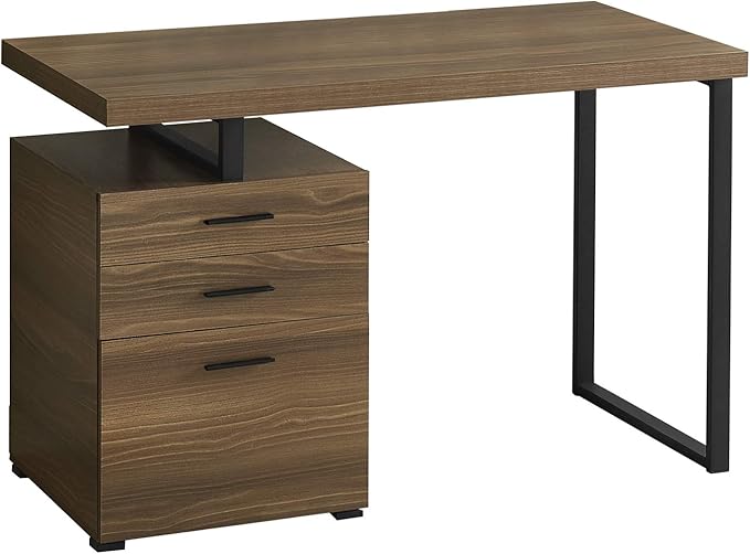 Monarch Specialties 7640 Computer Desk, Home Office, Laptop, Left, Right Set-up, Storage Drawers, 48" L, Work, Metal, Laminate, Walnut, Black, Contemporary Desk-48 R Face, 47.25" L x 23.75" W x 30" H - LeafyLoom