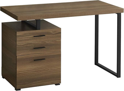 Monarch Specialties 7640 Computer Desk, Home Office, Laptop, Left, Right Set-up, Storage Drawers, 48" L, Work, Metal, Laminate, Walnut, Black, Contemporary Desk-48 R Face, 47.25" L x 23.75" W x 30" H - LeafyLoom