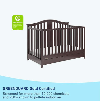 Graco Solano 4-in-1 Convertible Crib with Drawer (Espresso) – GREENGUARD Gold Certified, Crib with Drawer Combo, Includes Full-Size Nursery Storage Drawer, Converts to Toddler Bed and Full-Size Bed - LeafyLoom