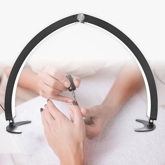 Adjustable Half Moon Light for Nail Desk, Professional LED Light Nail Lash Tech Lighting for Manicure, Pedicure, Tattoo, Lash Work, Manicure Light, Lash Light for Table (Black) - LeafyLoom