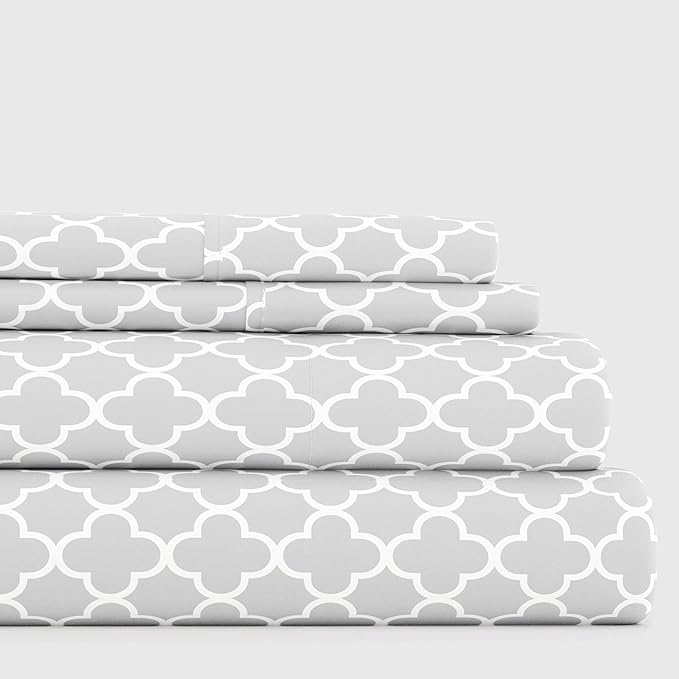 Linen Market 3 Piece Twin Bedding Sheet Set (Gray Quatrefoil) - Sleep Better Than Ever with These Ultra-Soft & Cooling Bed Sheets for Your Twin Size Bed - Deep Pocket Fits 16" Mattress - LeafyLoom