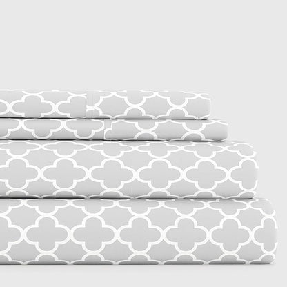 4 Piece King Bedding Sheet Set (Gray Quatrefoil) - Sleep Better Than Ever with These Ultra-Soft & Cooling Bed Sheets for Your King Size Bed - Deep Pocket Fits 16" Mattress - LeafyLoom