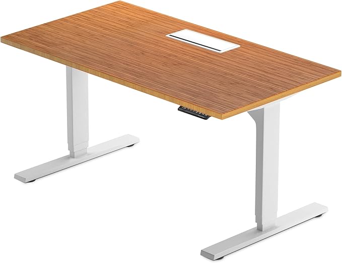 Standing desk bamboo top 72x30, electric. Adjustable height large stand up motorized ergonomic raised computer desk for home office - LeafyLoom