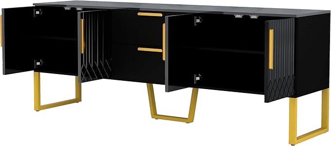 67" TV Stand with 2 Drawers and Cabinets, Modern Television Stands with Metal Legs and Handles for TVs up to 75 Inches, TV Console Table for Living room, Black - LeafyLoom